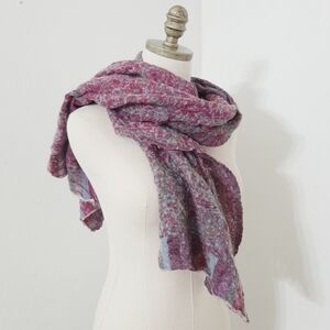 Zeen 100% Wool Wrap Scarf Purple Floral Gray Print